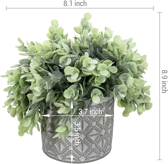 MyGift Artificial Eucalyptus Plant in Modern Gray Concrete Pots with Geometric Embossed Pattern (2, Grey)