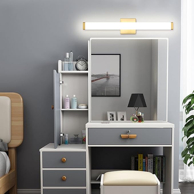 Bathroom Vanity Light Brushed Nickel Square LED 24 inch 14W 4000K Natural White Light Wall Bar Lighting Fixtures Over Mirror (Metal Brass, 24in)