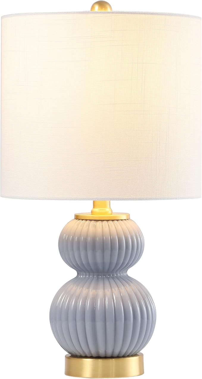 JONATHAN Y JYL1099C Daphne 20" Contemporary Transitional Metal/Glass Ribbed Gourd LED Table Lamp Bedroom, Living Room, Office, Dining Room, Gray/Brass Gold