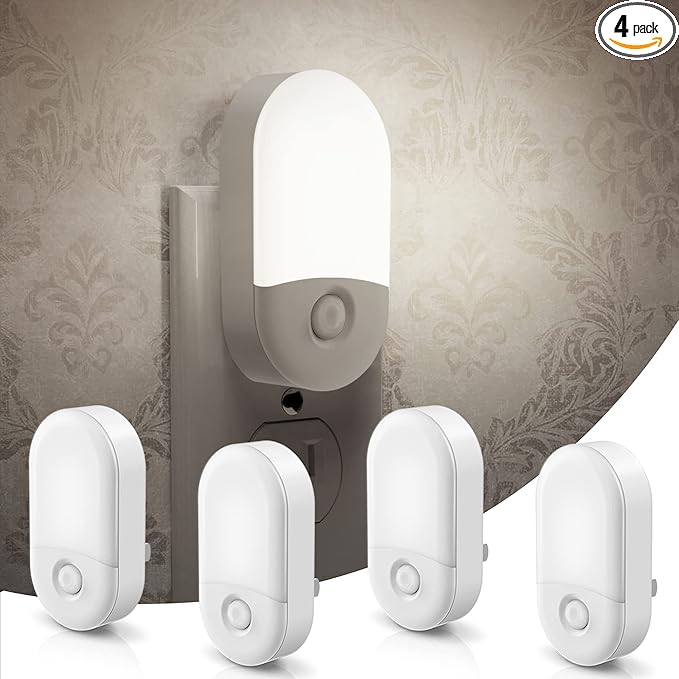 LOHAS Night Light Plug in, 4 Pack 0.6W LED Night Light for Kids, Auto Dusk to Dawn Sensor Bright Nightlight, Daylight White 5000K, 30/60lm Small Night-Lights for Adults, Hallway, Kitchen, Stairs