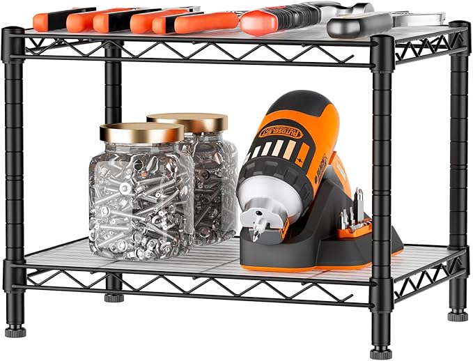 SINGAYE 2 Small Wire Shelves Kitchen Pantry Close Home Organizers and Storage Bathroom Shelf Laundry Room Organization Adjustable Book Metal Garage Shelving Unit