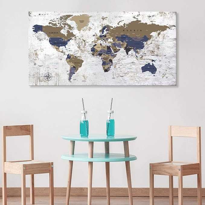 ZEYDRT Wall Art map of the World Painting Canvas Wall Art for Office Living Room world map Art Canvas Art Wall Decorations Prints for Background for Home Office Decoration 20"x40" โฆ