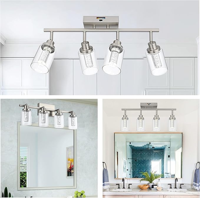 MELUCEE 5-Color 4 Light Brushed Nickel LED Track Lighting Fixtures Ceiling for Kitchen, Dimmable Track Lighting Kit, Adjustable Directional Spot Lights Indoor Wall Lamp, Built-in LED Chips