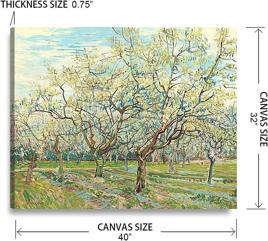 DECORARTS - The White Orchard, Vincent Van Gogh Art Reproduction. Giclee Print on Canvas. Wall Art for Home. 40x32
