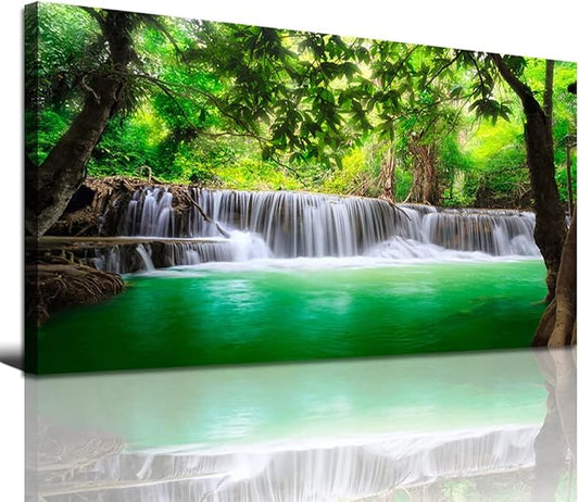 Wall Art Waterfall Tree Landscape Picture Canvas Wall Art Print Paintings Modern Artwork for Living Room Wall Decor and Home Décor Framed Ready to Hang,2cm Thick Frame, Waterproof Artwork.