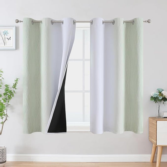 Estelar Textiler Sage Green and Greyish White Ombre Blackout Curtains 54 Inch Length 2 Panels, Full Room Darkening Drapes for Kitchen, Thermal Insulated Grommet Short Curtains for Bedroom,42Wx54L
