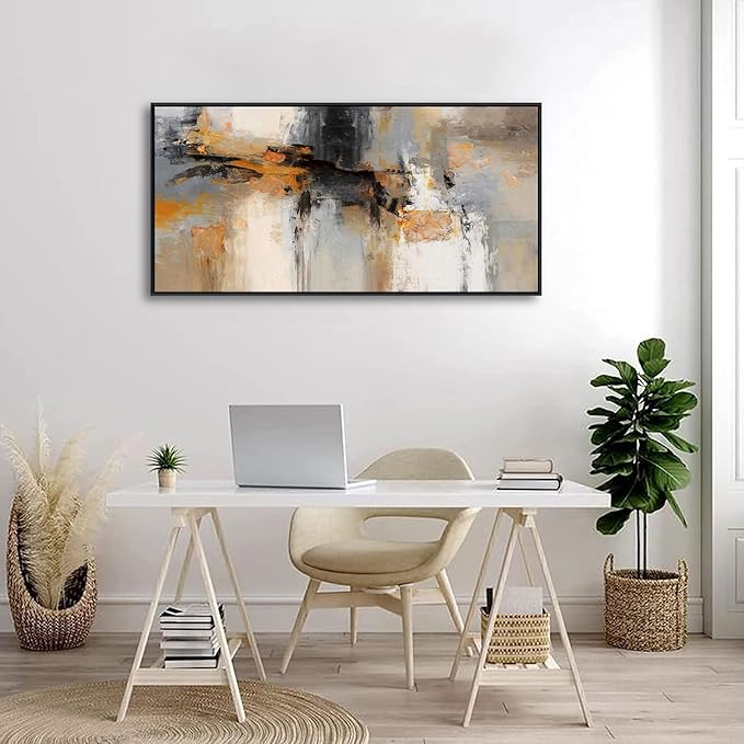 Abstract Wall Art - Large Canvas Wall Art for Living Room, Bedroom, Office - Framed Modern Wall Decor in Gray and Yellow - Artwork Paintings & Pictures