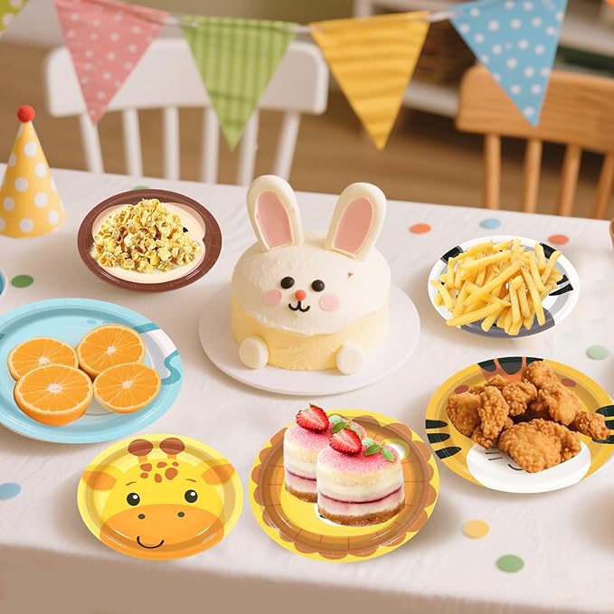 180Pcs Jungle Wild Animal Paper Plates Party Supplies Zoo Animal Paper Plates and Napkins Serve 60 Disposable Tableware Set for Birthday Party Decorations Game Day Family School Holiday Sports Events