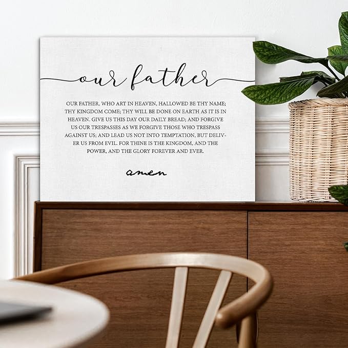 Inspirational Canvas Wall Art Our Father Prayer Print Framed the Lords Prayer Scripture Painting Artwork Ready to Hang Home Dining Room Kitchen Decor 15x11.5 Inches