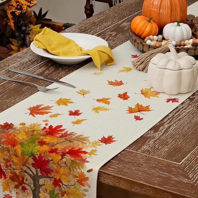 GEEORY Fall Table Runner 13 x 48 Inch, Maple Leaves Autumn Farmhouse Decor for Thanksgiving & Holiday Parties – Kitchen, Dining Table, Indoor/Outdoor GT156-48