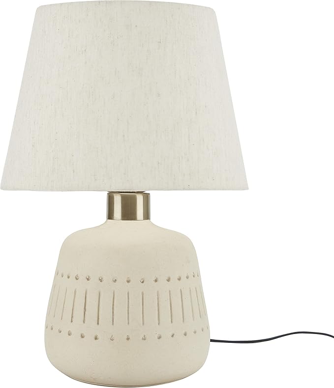 Nourison Home 16" Cream Natural Textured Ceramic Accent Table Lamp, Farmhouse, Boho, for Bedroom, Living Room, End Table, Coffee Table Lamp