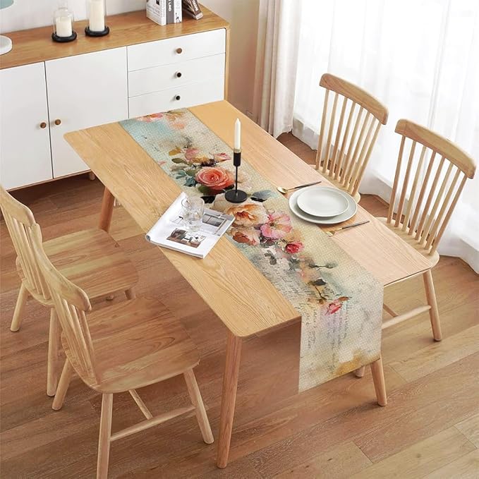 ANNA QUEEN Flowers Table Runner 13 x 72 Inch for Dining Table, Table Runner for Seasonal Autumn Kitchen Dining Table Decoration for Home Party Decor Thanksgiving Harvest