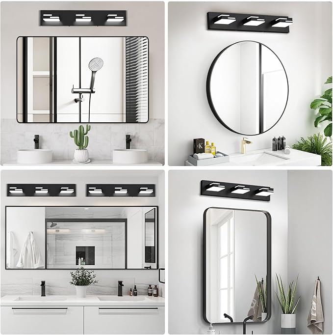 LED Modern Bathroom Vanity Light Fixtures 3-Light 5CCT Dimmable Matte Black Vanity Lights for Bathroom Lighting Fixtures Over Mirror, with 350° Rotatable Acrylic Heads, 22-inch
