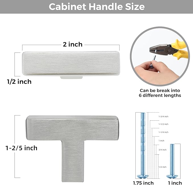 10 Pack Brushed Nickel Cabinet Knobs - Kitchen Cabinet Knobs Silver Cabinet Pulls for Kitchen Cabinet Drawer Stainless Steel Dresser Knobs for Cabinet Hardware 2in Length Single Hole Square