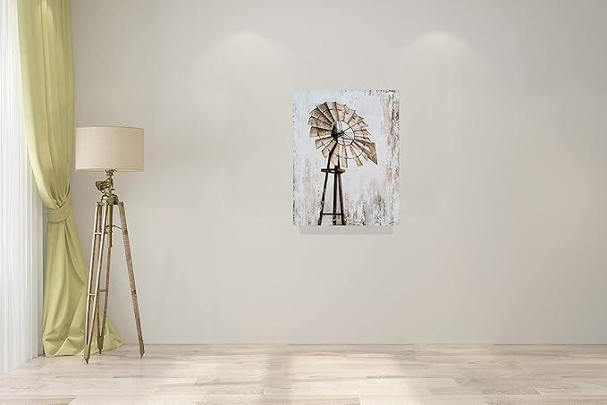 Yihui Arts Rustic Canvas Wall Decor with Textured Modern Vintage Paintings Abstract Windmill Art Contemporary Large Aesthetic Pictures for Farmhouse Living Room Bedroom Dinning Home Decor