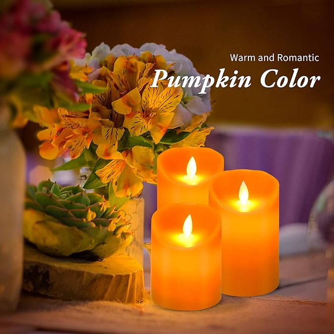 Real Wax Flickering Flameless Candles Battery Operated LED Fake Candle Set with Remote Control and Timer for Halloween Decorations (Orange)