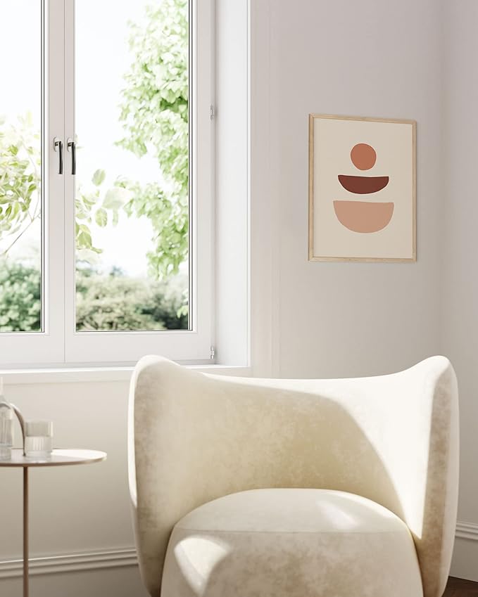 HAUS AND HUES Boho Wall Art Minimalist Wall Decor - Boho Art Prints Neutral Poster, Geometric Art Mid Century Modern Wall Art Wall Decor, Sun Semi Circle (Beige Framed, 16x20)