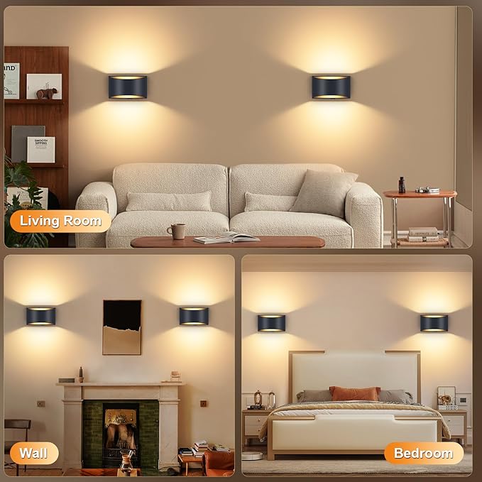 Battery Operated Wall Sconces Set of 2, 8000mAh Rechargeable Wireless Remote & Touch Control Battery Wall Lights, 3 Color Temperatures, Timer Cordless Dimmable Light for Bedroom, Living Room, Hallway