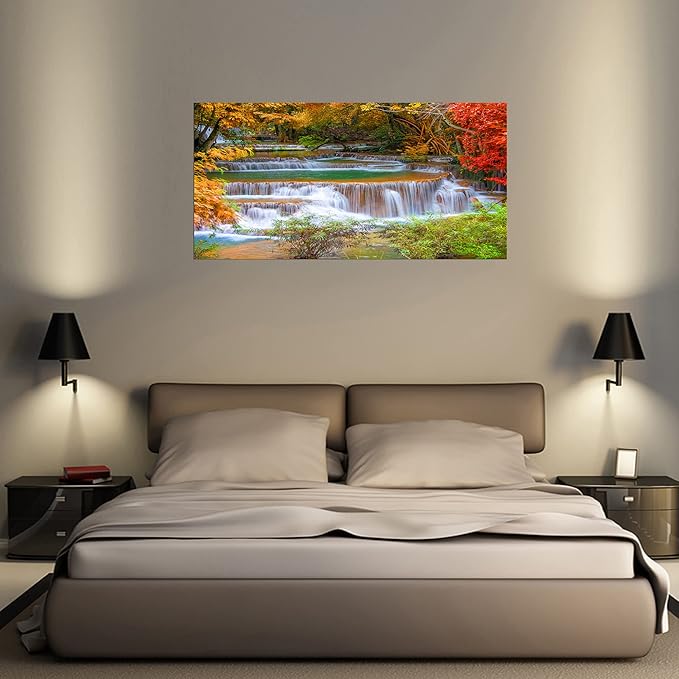 DZL Art S75362 Large Wall Art Canvas Prints Waterfall In Deep Rain Forest Jungle Painting Framed wall art for living Room Bedroom and Office Home Decor Artwork