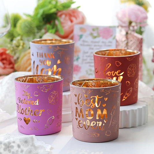 SHMILMH Thanksgiving Glass Candle Holders Set of 4, Fall Votive Tealight Holder, Jar for Making Candle, Autumn Thanksgiving Table Centerpiece Decor
