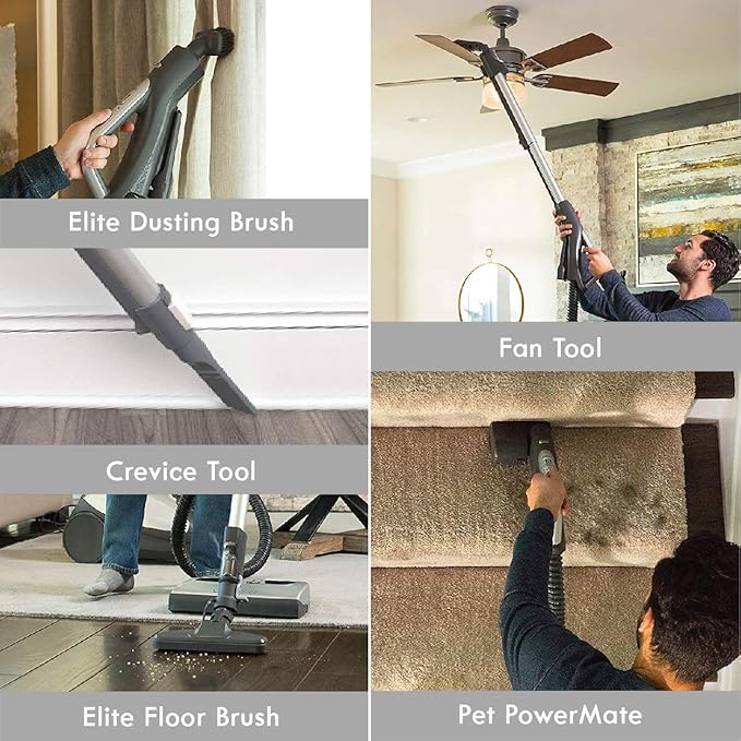 Kenmore Elite 21814 Pet Friendly CrossOver Lightweight Bagged HEPA Canister Vacuum with Pet PowerMate, Extended Telescoping Wand, Retractable Cord, 2 Floor Nozzles, and 4 Cleaning Tools-Silver/Gray