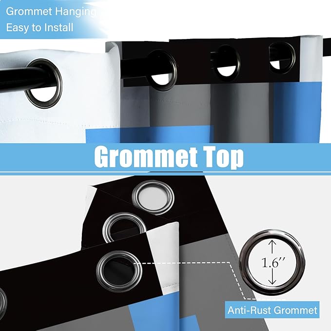 Light Blue 100% Blackout Curtains for Bedroom 45 inch Length 2 Panels Set Grey Modern Abstract Geometric Black Out Curtains Insulated Room Darkening Window Drapes for Living Room, 52Wx45L