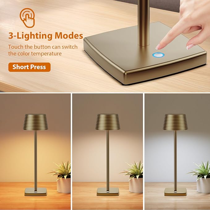 Cordless Table Lamps Rechargeable,Battery 6000mAh LED Portable Lights for Outdoor/Patio/Restaurant/Indoor Desk Lamp - IP54 Waterproof 3 Colors Stepless Dimming (Titanium)