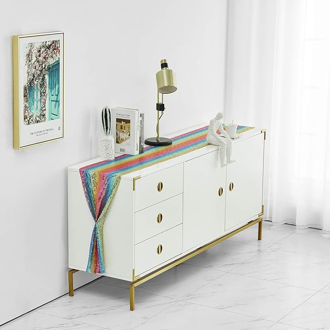 2 Packs 12 x 108 inches Rainbow Sequin Table Runner, Glitter Rainbow Table Runner for Wedding Birthday Bachelorette Holiday Party Supplies Decorations Bridal Shower Baby Shower