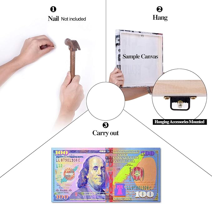 Artwork for Home Walls Large Money Bill Canvas Work Pictures for Office Modern Home Decor Colorful USD Dollars Art Print Wood Pallets for Bed for Bathroom Guest Room Framed Ready to Hang-40 Wx20 H