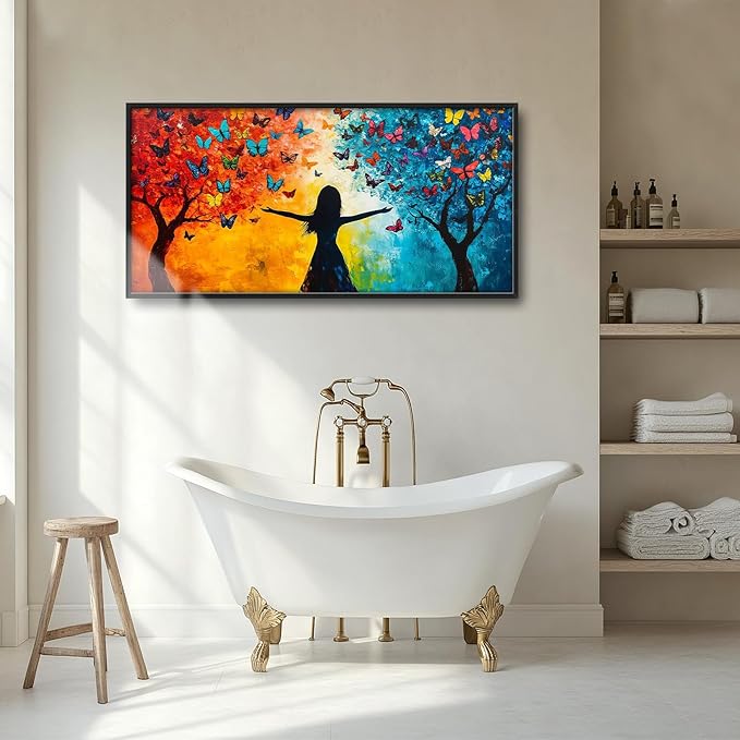 Framed Large Wall Art for Living Room, Colorful Butterfly Tree Canvas Wall Decor, Large Picture Framed Painting, Modern Artwork for Bedroom Office Home Decor 60L'' × 30W''