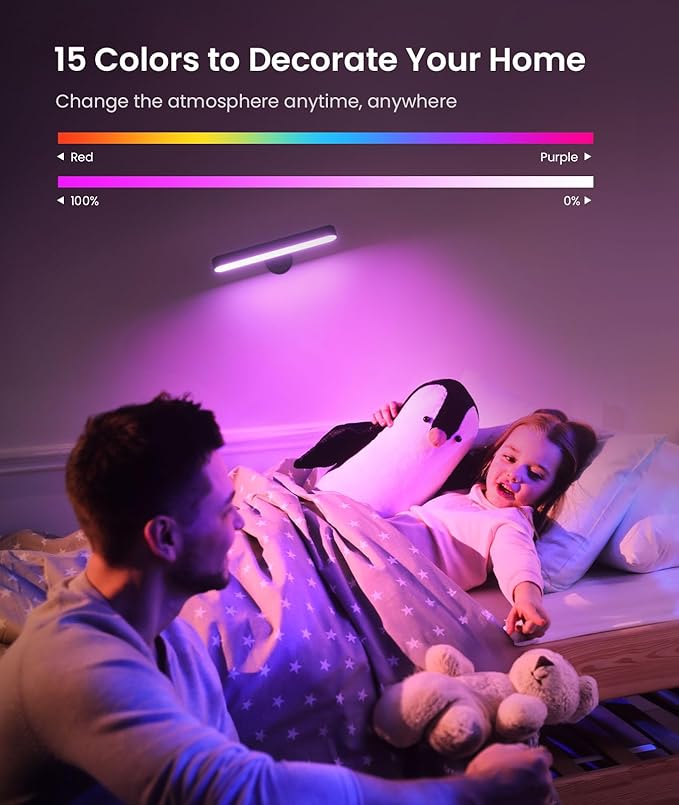 Rechargeable LED Wall Sconces for Bedroom,Wall Lights with Remote Control and Touch,360° Rotation,3 Colors Temperatures Dimmable Black Wall Lamps for Living Room with 15 RGB Colors,2 Pack