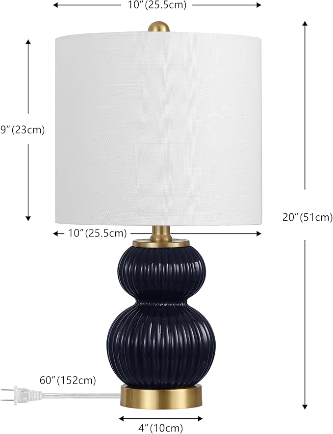 JONATHAN Y JYL1099D Daphne 20" Contemporary Transitional Metal/Glass Ribbed Gourd LED Table Lamp Bedroom, Living Room, Office, Dining Room, Navy/Brass Gold