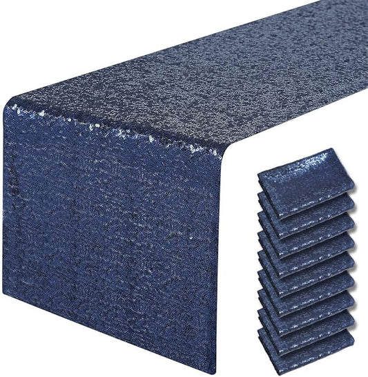 10 Packs 12 x 108 inches Navy Blue Sequin Table Runner, Glitter Navy Blue Table Runner for Wedding Birthday Bachelorette Holiday Party Supplies Decorations Bridal Shower Baby Shower