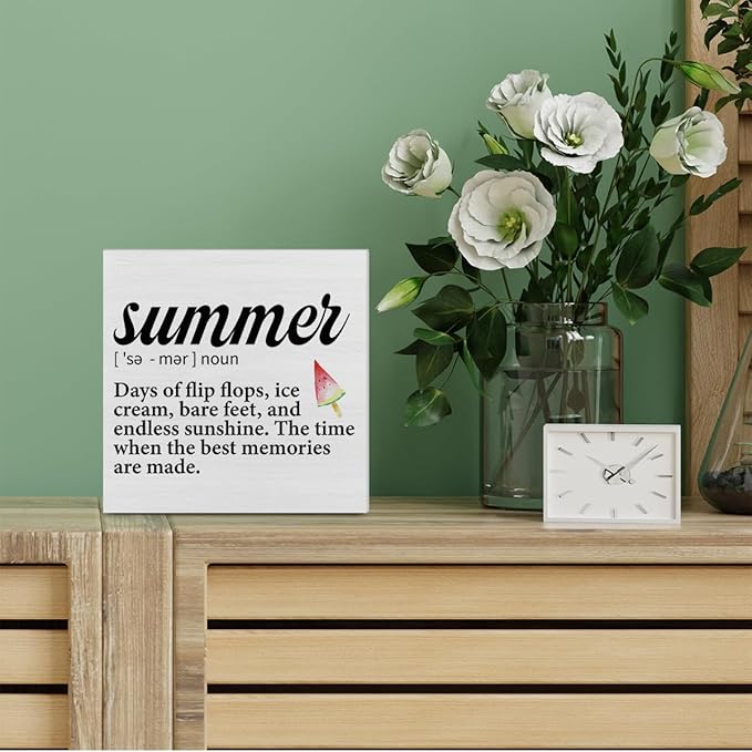 Summer Decor - Beach Decorations Summer Definition Wooden Sign Home Shelf Desk Decor 5 X 5 Inches