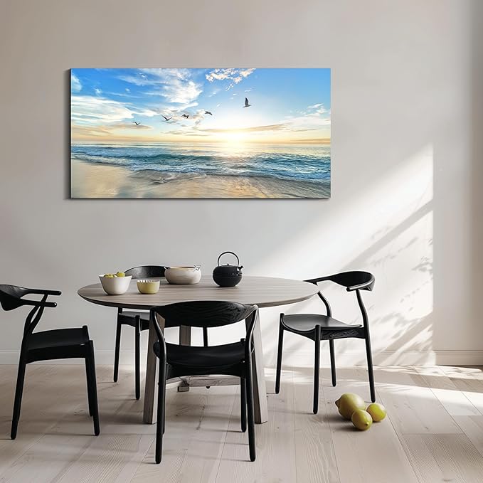 Dimpoli Beach Ocean Canvas Wall Art, Ocean Seagull Birds Blue Natural Scene Artwork Decorations for Home Living Room Decor 40x20 Inches