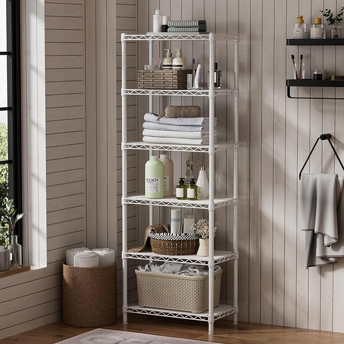 SINGAYE 6 Small Wire Shelves Kitchen Pantry Close Home Organizers and Storage Bathroom Shelf Laundry Room Organization Adjustable Book Metal Garage Shelving Unit