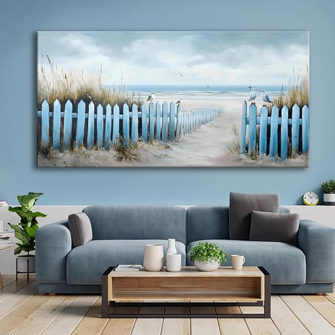 Wall Art for Living Room Large Beach Oil Painting Ocean Sea Bird Seagull Canvas Artwork Framed Ocean Themed Artwork Seascape Coastal Picture for Office Bedroom Decor 58x28in