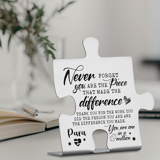 Para Appreciation Gift, Thank You Gift for Paraprofessional Week Birthday Christmas Team Office Ornament Decor Stainless Steel Puzzle Piece Decorative Signs Plaques YCC8