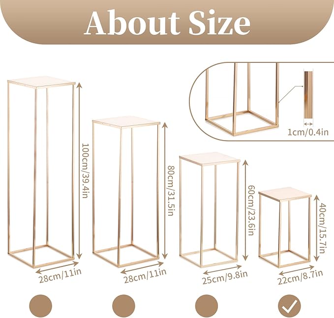 Sziqiqi Wedding Centerpieces Vase for Tables with Plates - 10 Pcs Metal Column Geometric Flower Stand 15.7in Gold Flower Display Rack Decorations for T-Stage Reception Party Fiesta Event Home