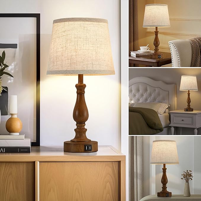Classical Table Lamps for Bedrooms Set of 2 - Touch Bedside Lamps with Dual USB Ports, 3 Way Dimmable Nightstand Lamps for End Tables, Farmhouse Night Stand Lamps for Living Room Guest Room