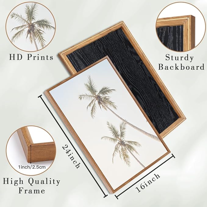 ANHUIB Large Seascape Wall Art Ocean Waves Paintings Coconunt Tree Wall Decor Coastal Art Print 16x24 Inch Set of 3 for Living Room Bedroom Office