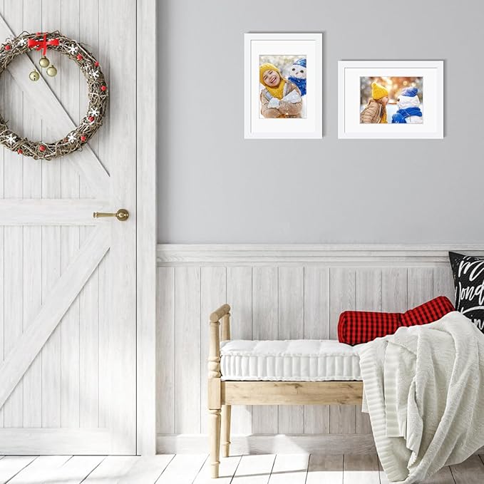 Egofine A4 Picture Frames Set of 4, Made of Solid Wood Covered by Plexiglass 4x6 and 6x8 with Mat or A4 whitout Mat, for Table Top Display and Wall Mounting Photo Frame White