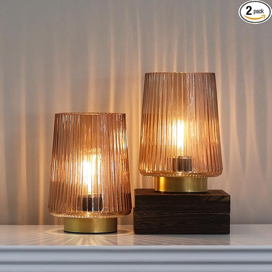 Battery Operated Lamp Aesthetic with Timer, Small Cozy Table Lamps for College Dorm, Cordless Battery Powered Decorative Lamp for Bedside Living Room Shelf Amber Set of 2