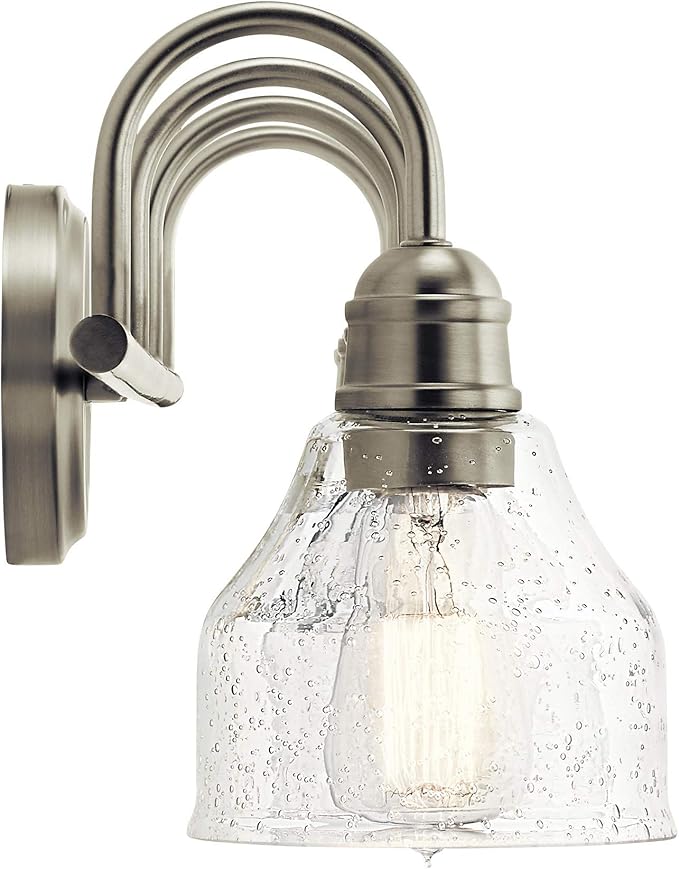 Kichler Avery 33.25" Vanity Bath Light in Brushed Nickel, Vintage 4-Light Bathroom Wall Mount Fixtured with Clear Seeded Glass, (24" W x 9.25" H), 45974NI White