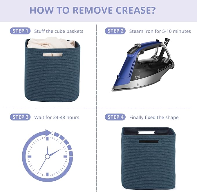 OIAHOMY Storage Cubes, 13 Inch Cube Storage Organizer, Collapsible Storage Bins, Baskets for Organizing, Storage Bins for Shelves-Blue, 2-PACK