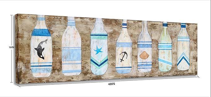 Yihui Arts Drift Bottle Canvas Wall Art - Rustic Coastal Painting for Farmhouse Living Room Decor