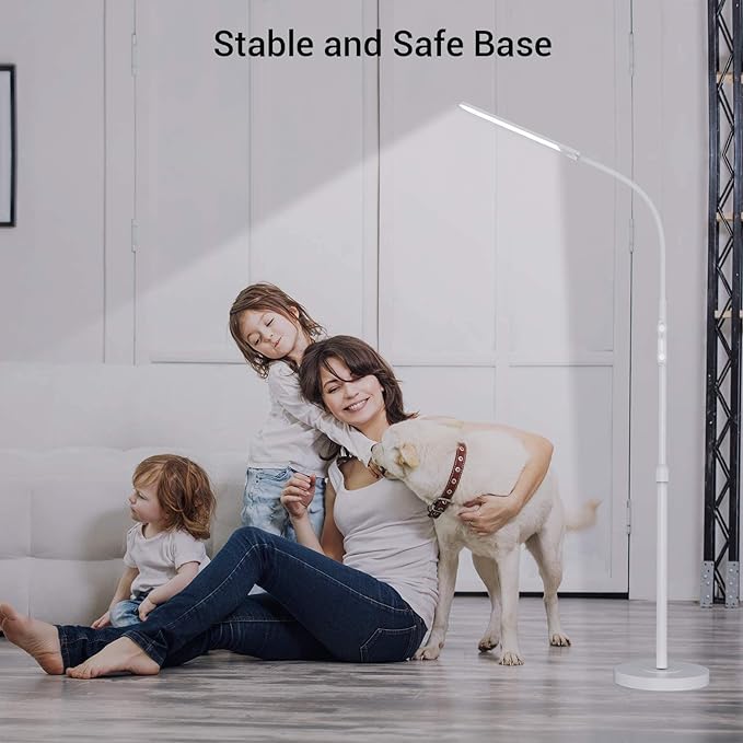 NXONE Led Floor Lamp,Modern Reading Adjustable Standing Height 4 Colors and Stepless Brightness Work Lamp for Living Room Bedroom Reading, White