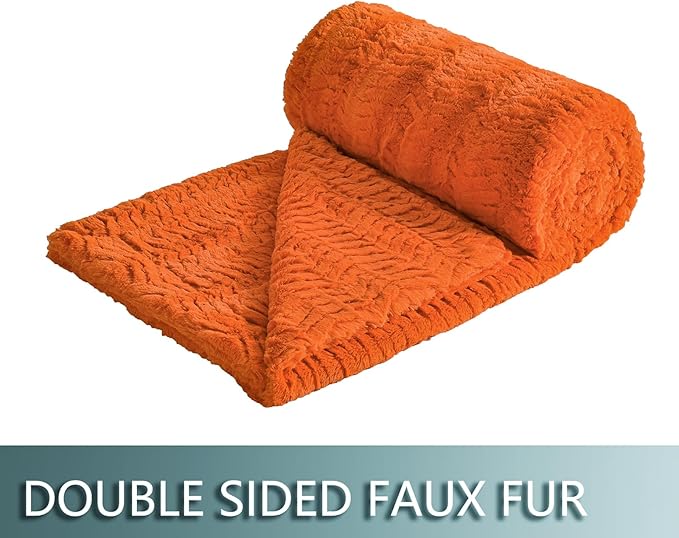 YUSOKI Luxury Faux Fur Twin XL Blanket for Twin XL Bed 2 Layers,5.2lb,All Ages,Home Decoration Without Pillows(Burnt Orange,63"x90")