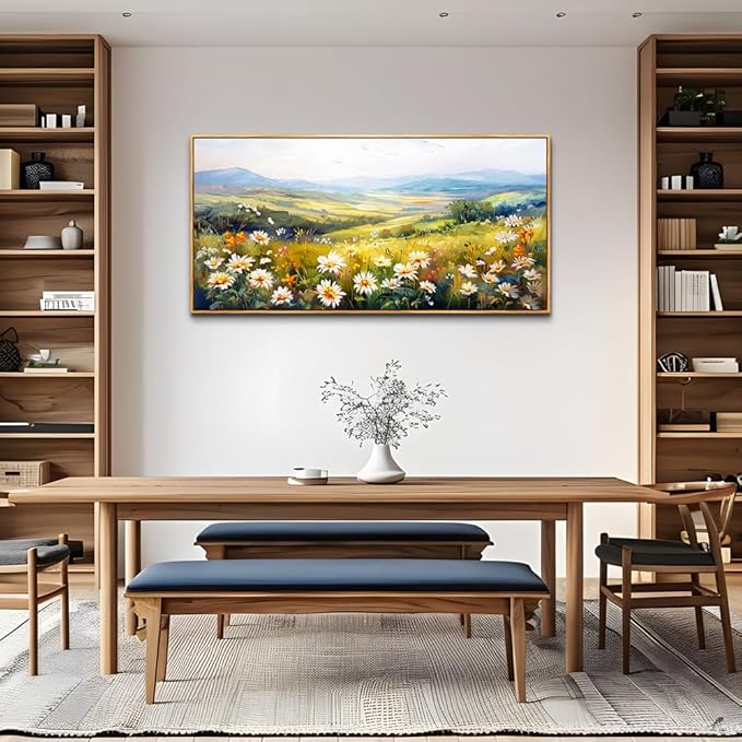 ZUITINGHUA Wood Framed Canvas Wall Art For Living Room Wall Decor For Bedroom Office Wall Decorations Pastoral Scenery Paintings Modern Flowers Pictures Artwork Room Aesthetic Home Decor 20x40 In