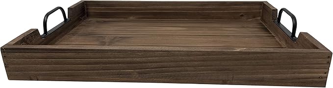 3 Piece Decorative Nested Vintage Wood Serving Tray Set for Coffee Table or Ottoman – Rustic Wooden Breakfast Trays for Kitchen, Dining Room, or Living Room – Farmhouse Platter w/Handles – Brown